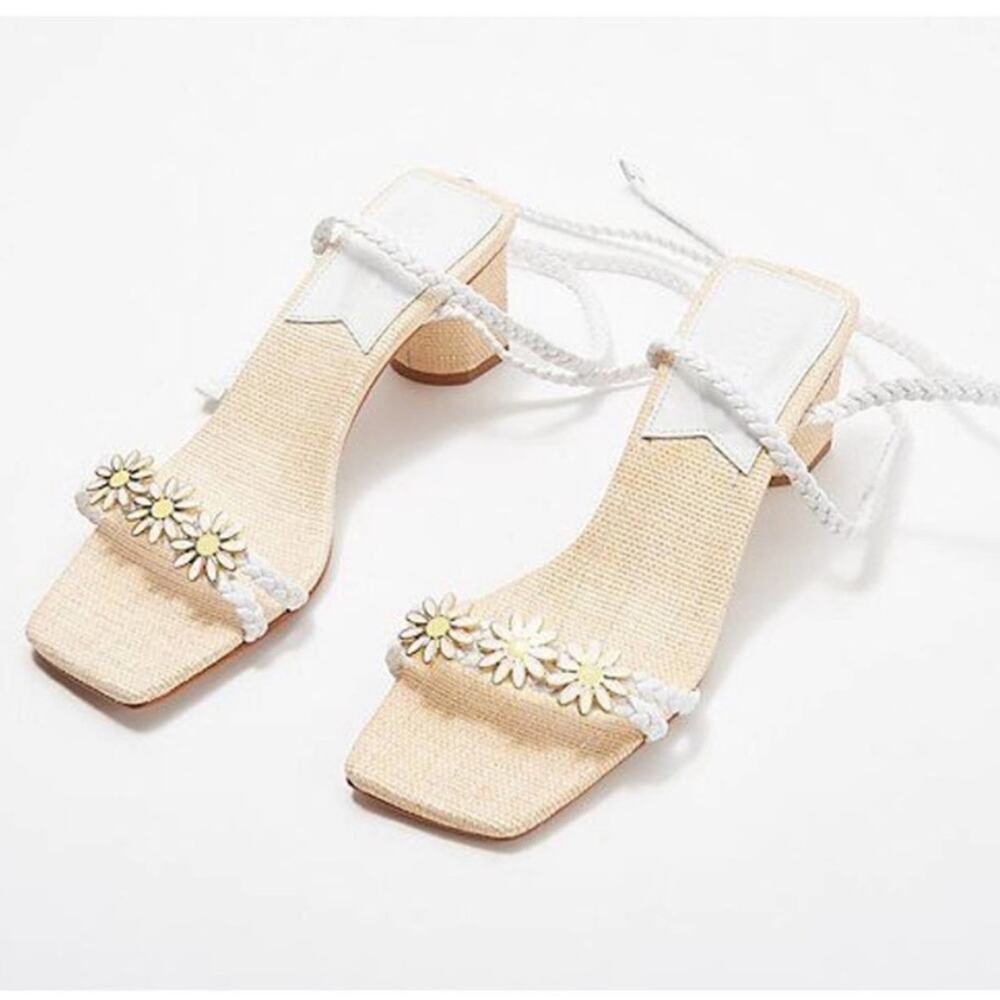 SCHUTZ White and Natural Daisy Embellished Rope Sandals